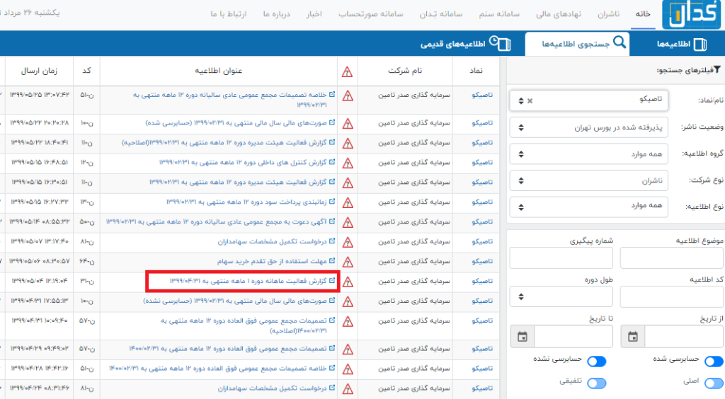 گزارش فعالیت ماهانه دوره یک ماهه