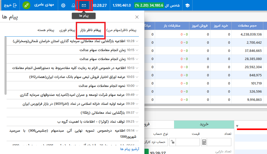 پیام ناظر بازار در کارگزاری مفید